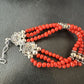 Women's Red Coral 3-Strand Bead Sterling Silver Bracelet 7.5" | Navajo Jewelry | 16468