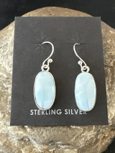 Navajo Blue Larimar Dangle Earrings | Sterling Silver | Authentic Native American Handmade | 17296