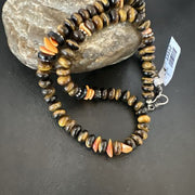 Navajo Tigers Eye Coral Necklace | Sterling Silver | 18" | Authentic Native American Handmade | 13312
