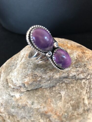 Navajo Purple Charoite Multi-Stone Ring | Authentic Native American Sterling Silver | Multi-Stone | Sz 8.25 | 03518