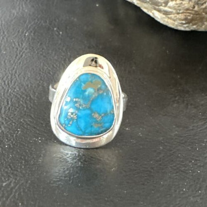 Navajo Blue Kingman Turquoise Ring | Sterling Silver | Sz 9 | Authentic Native American Handmade | 16587