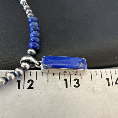 Navajo Blue Lapis Pendant with Pearls | Sterling Silver Necklace | Authentic Native American Handmade | 16934