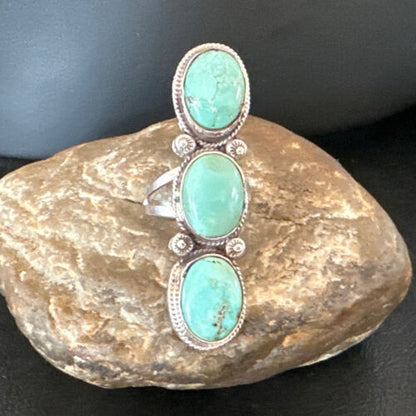 Navajo Blue Dry Creek Turquoise Multi-Stone Ring | Authentic Native American Sterling Silver | Sz 10 | 16733