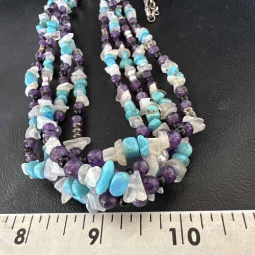 Purple Amethyst Blue Turquoise Necklace | Sterling Silver | Authentic Native American Handmade | 17506