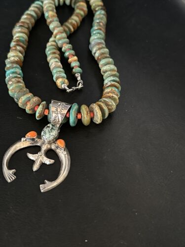Navajo Turquoise Spiny Oyster Naja Pendant Necklace | Sterling Silver | 28" | Authentic Native American Handmade | 14846