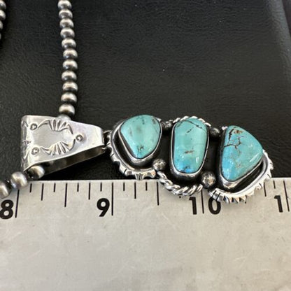 Navajo Blue Kingman Turquoise 3-Stone Cluster Pendant | Sterling Silver | Authentic Native American Handmade | 17631