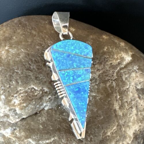 Arrowhead Blue Opal Inlay Pendant | Navajo Sterling Silver | Authentic Native American Jewelry | 15675