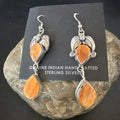 Navajo Orange Spiny Oyster Dangle Earrings | Sterling Silver | 1.5" | Authentic Native American Handmade | 16571
