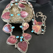 Navajo Lariat Necklace | Turquoise & Purple Spiny Oyster | Sterling Silver | 42" | Authentic Native American Handmade | 16179