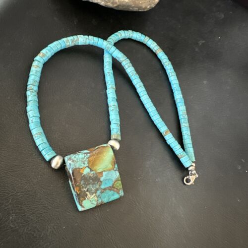 Navajo SpiderWeb Turquoise Heishi Pearls Necklace | Sterling Silver | 20" | Authentic Native American Handmade | 17096