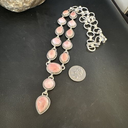 Navajo Pink Conch Lariat Necklace | Sterling Silver Pendant | 23" | Authentic Native American Jewelry | 15456