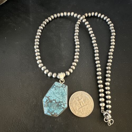 Men's Spiderweb Turquoise Pendant | Navajo Pearls Sterling Silver Necklace | Authentic Native American | 15532