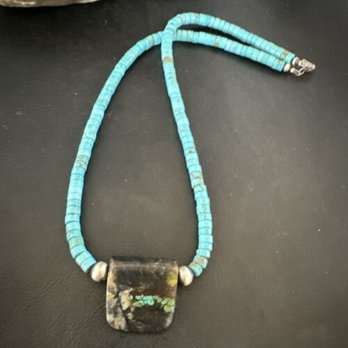 Navajo SpiderWeb Turquoise Heishi Pearls Necklace | Sterling Silver | 20" | Authentic Native American Handmade | 16911