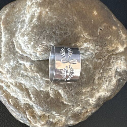 Men's Wide Band Navajo Stamped Ring | Sterling Silver | Sz 9.5 | Authentic Native American Handmade | 14977