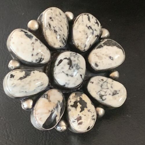 Navajo White Buffalo Turquoise Multi-Stone Ring | Authentic Native American Sterling Silver | Sz 7.5 | 11892