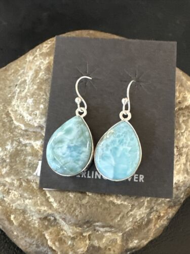 Navajo Blue Larimar Dangle Earrings | Sterling Silver | Authentic Native American Handmade | 17291