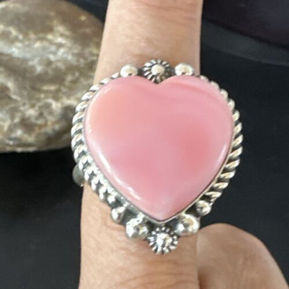 Navajo Pink Conch Heart Ring | Handmade | Sz 9 | 16041