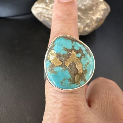Navajo Blue Turquoise #8 Ring | Sterling Silver | Sz 9.5 | Authentic Native American Handmade | 14964