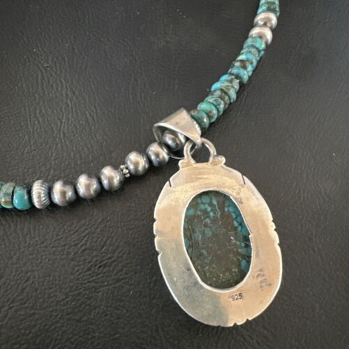 Navajo Men's Blue Spiderweb Turquoise Pendant Necklace | Sterling Silver | 17081