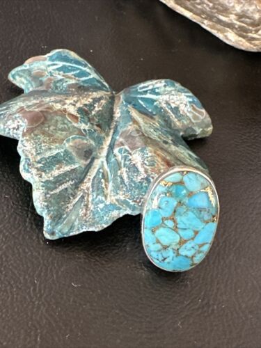 Navajo Blue Mojave Turquoise Ring | Sterling Silver | Adjustable Sz 7 | Authentic Native American Handmade | 15715