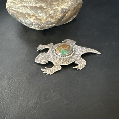 Navajo Royston Green Turquoise Horny Toad Pin | Handmade Stamped | Authentic Native American | LC 15496