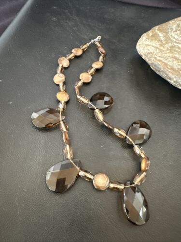 Navajo Smokey Quartz Teardrop Necklace | Sterling Silver | Authentic Native American Handmade | 17495