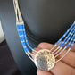 Navajo Concha Blue Denim Lapis Heishi Liquid Sterling Silver 5-Strand Necklace 20" | 15875