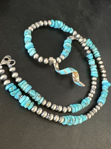 Navajo Kingman Turquoise Pendant Necklace | Sterling Silver | Native American Handmade | 14829