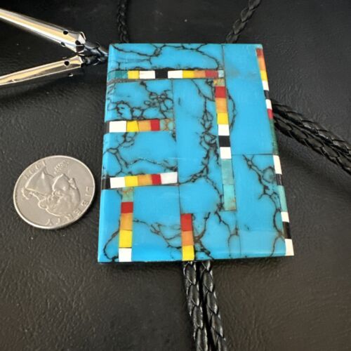 Men's Turquoise Orange Spiny Oyster Bolo Tie | Sterling Silver | Santo Domingo | 15501