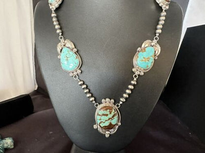 Navajo Blue #8 Turquoise Pendant Necklace | Sterling Silver | Authentic Native American Handmade | 15250