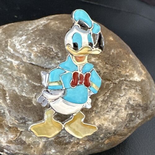 Zuni Sterling Silver Donald Duck Inlay Ring | Sz 6 Adjustable | Authentic Native American Handmade | 16560