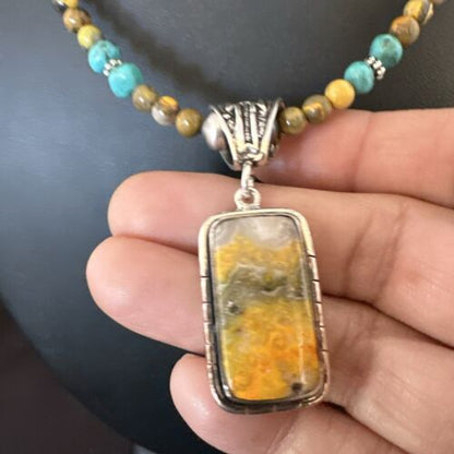 Men's BumbleBee Jasper Pendant Necklace | Navajo Pearls | Sterling Silver | Authentic Native American Handmade | 16880 - Masha USA