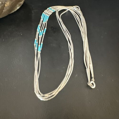 Turquoise 5-Strand Heishi Necklace | Sterling Silver | Authentic Native American Handmade | 15138