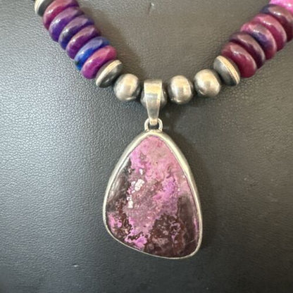 Navajo Purple Sugilite Pendant with Pearls | Sterling Silver Necklace | 21" | Authentic Native American Handmade | 10729