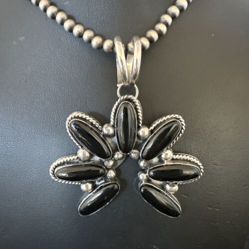 Men's Black Onyx Naja Pendant Necklace | Navajo Pearls | Sterling Silver | Authentic Native American Handmade | 17071