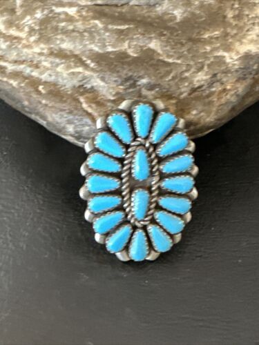 Navajo Blue Turquoise Cluster Ring | Authentic Native American Sterling Silver | Multi-Stone | Sz 8 | 16326