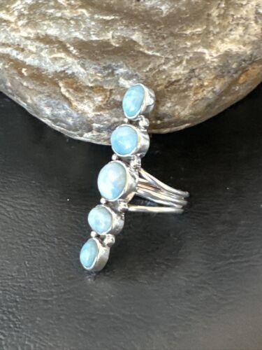 Navajo Blue Larimar Cluster Ring | Authentic Native American Sterling Silver | Multi-Stone | Sz 6.5 | 16161