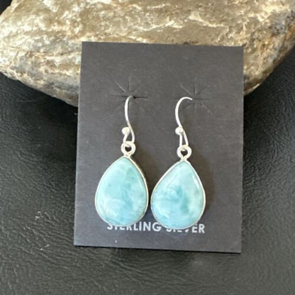 Navajo Blue Larimar Dangle Earrings | Sterling Silver | Authentic Native American Handmade | 17290