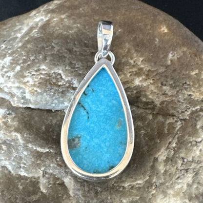 Navajo Blue Kingman Turquoise Pendant Necklace | Sterling Silver Pearls | Authentic Native American Handmade | 15392