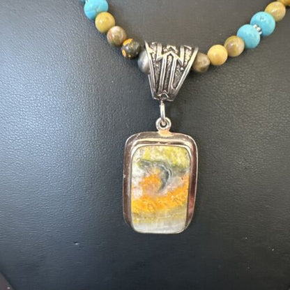 Men's BumbleBee Jasper Pendant Necklace | Navajo Pearls | Sterling Silver | Authentic Native American Handmade | 16882