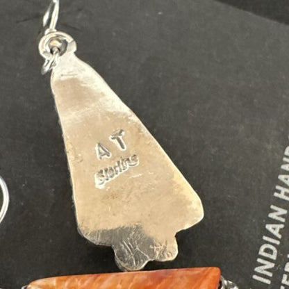 Navajo Orange Spiny Oyster Dangle Earrings | Sterling Silver | Authentic Native American Handmade | 17275