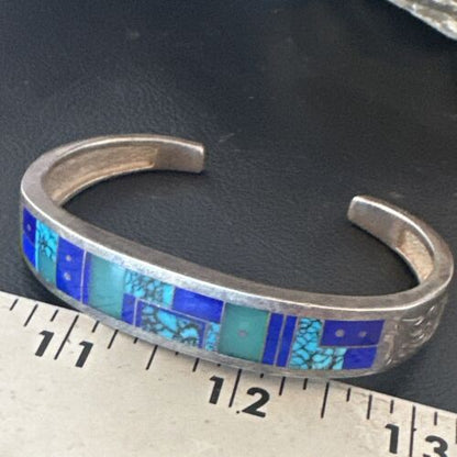 Navajo Blue Lapis Cuff Bracelet | Sterling Silver Inlay | Authentic Native American Handmade | 16123