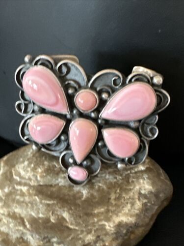 Navajo Butterfly Pink Conch Cuff Bracelet | Sterling Silver | Authentic Native American Handmade