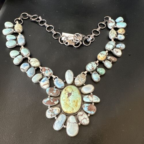 Navajo Blue Golden Hills Turquoise Lariat Necklace Pendant |Authentic Native American Handmade | 16183