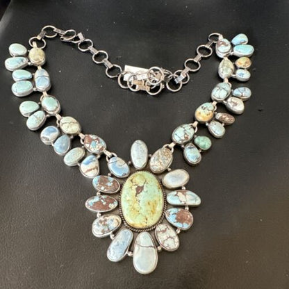Navajo Blue Golden Hills Turquoise Lariat Necklace Pendant |Authentic Native American Handmade | 16183