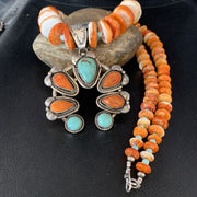 Orange Spiny Turquoise Naja Navajo Pendant Necklace | Sterling Silver | 30" | Authentic Native American Handmade | 14007