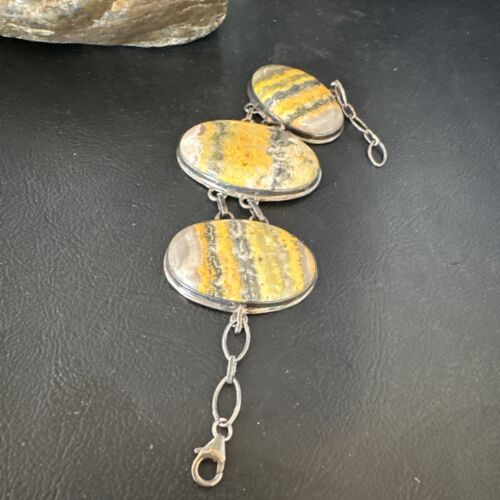 Bumblebee Jasper Navajo Sterling Silver Link Bracelet | 7.5" | Authentic Native American Handmade | 15054