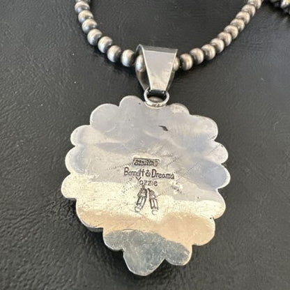 Navajo Blue Kingman Turquoise Cluster Pendant | Sterling Silver | 2" | Authentic Native American Handmade | 17418