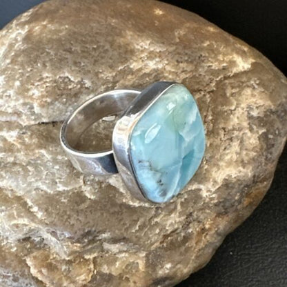 Navajo Blue Larimar Ring | Sterling Silver | Sz 8 | Authentic Native American Handmade | 17649