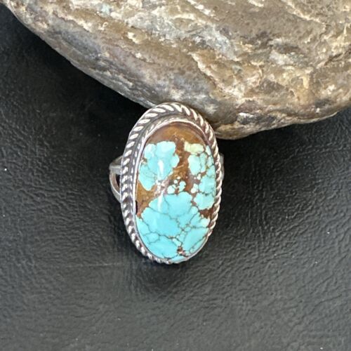 Men's & Women's Blue Turquoise #8 Navajo Ring | Sterling Silver | Sz 9.5 | Authentic Native American Handmade | 16639